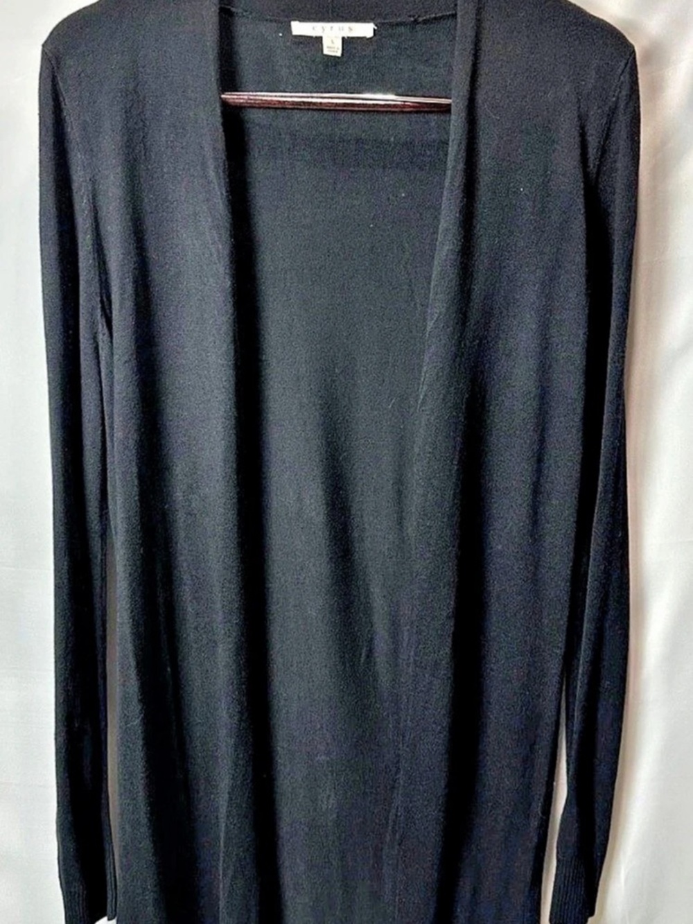 Cyrus Open Front Rayon Cardigan in Black Size Large